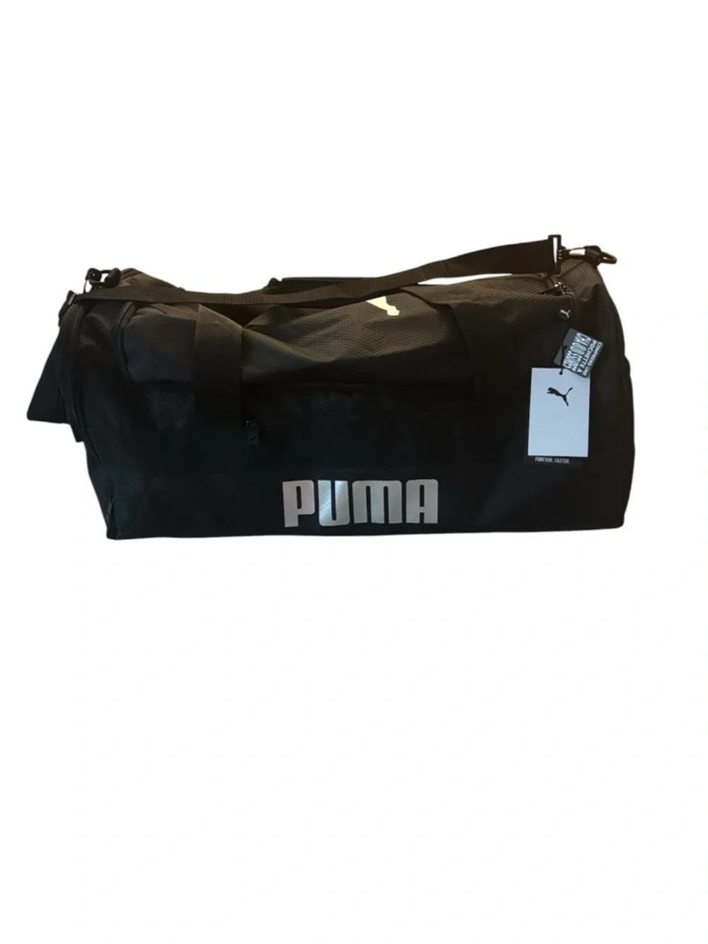 NWT Puma Demand Black Men's Sport Duffel Bag with Silver Logo